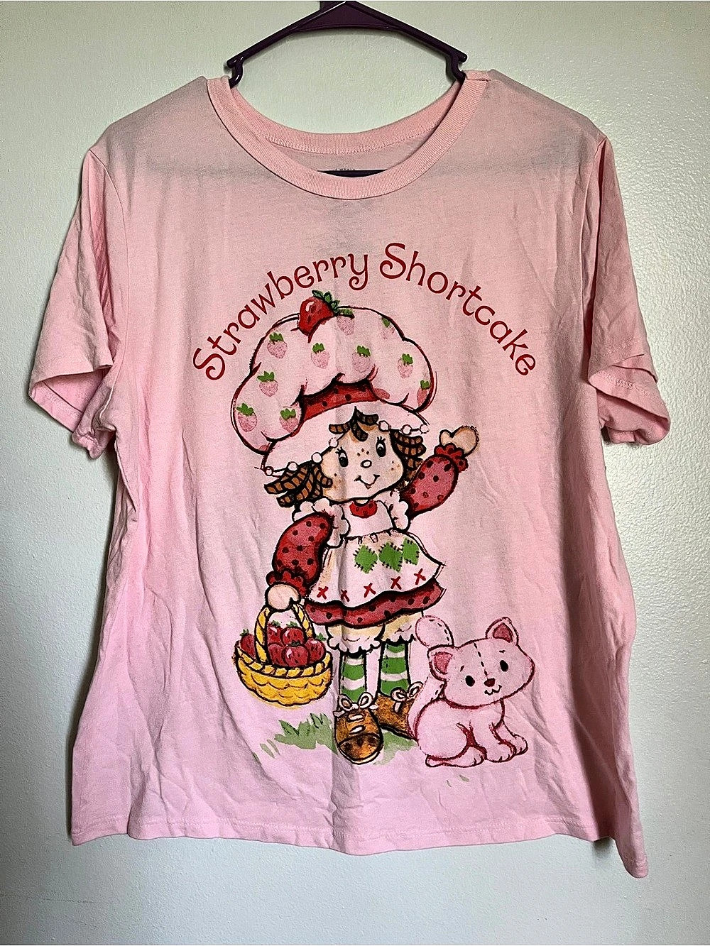 Strawberry Shortcake and Custard Cat Graphic Tee Pink Large